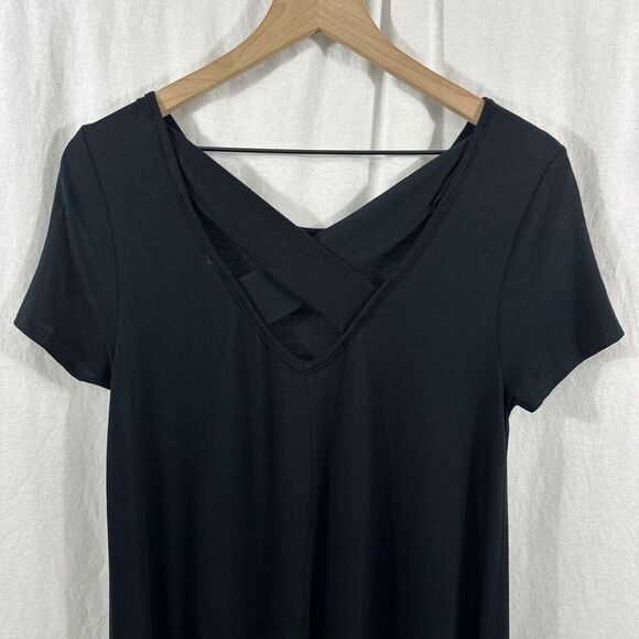 BomBom USA Lagenlook Oversized Black Midi Dress Womens Size S Cross Back Boho - Picture 7 of 11